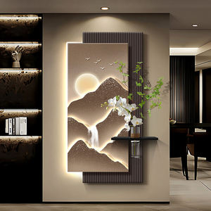 Vente directe usine : Peinture murale suspendue 3D de luxe en grès, motif montagne et <span class=keywords><strong>oiseaux</strong></span>, avec plante verte simulée, pour décoration de couloir - Product Image 2