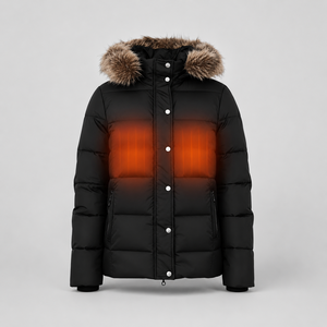 Parka Riscaldato Personalizzato per Donna con Cappuccio Rimovibile con Pelliccia, Giacca Elettrica Ricaricabile Impermeabile, Cappotto Invernale Lungo - Product Image 1