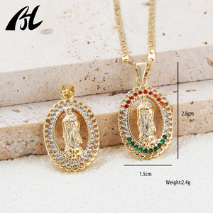 JoyerIa Religiosa 18K Vintage diamante incrustado <span class=keywords><strong>Virgen</strong></span> María <span class=keywords><strong>Guadalupe</strong></span> colgante moda brillante No se desvaneció joyería mujeres - Product Image 4