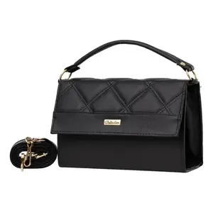 Sac bandoulière noir Calista pour femme Fana, en cuir renforcé, imperméable, motif en losanges, avec une seule poignée, pour un usage quotidien - Product Image 1