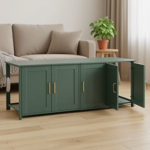 Mobilier pour chat d'intérieur en bois vert, 47,2 pouces, 4 portes, avec bac à litière dissimulé, enclos rectangulaire pour animaux de compagnie avec table latérale - Product Image 2
