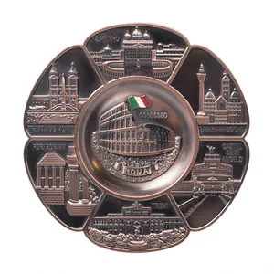 Wholesale custom design antique copper round shape plaque award with wooden box tourist souvenirs plates