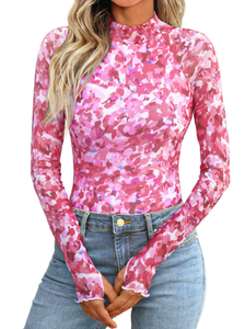 Camicetta Floreale da <span class=keywords><strong>Donna</strong></span> con Maniche Lunghe in Rete Intrecciata, Top Estivo Casual Traspirante e <span class=keywords><strong>Trasparente</strong></span>, Taglia XL - Product Image 5