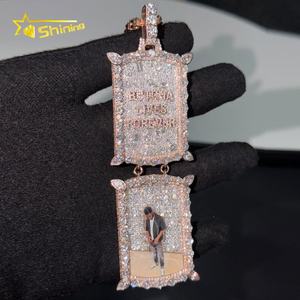 ラッパー ジュエリー 925 シルバー製 フルアイスアウト ヒップホップデザイン VVS モアサナイト ダイヤモンド モザイク インビジブルセッティング ドッグタグ ペンダント - Product Image 1