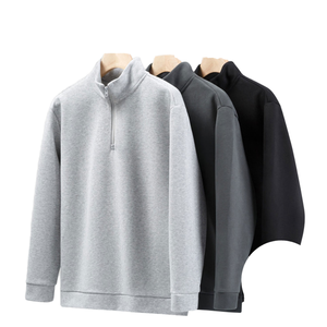 Sweat-shirt pull tricoté 320G à col montant et demi-zip, coupe régulière, style américain, streetwear décontracté, vente en gros - Product Image 2