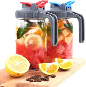 BPA free wide mouth mason jar plastic drinking pour spout pitcher flip cap lid with handle
