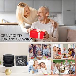 Wholesale <b>Black</b> Non-Slip Drink Slate Stone Bulk <b>Coasters</b> Set Holder Square Round Slate <b>Coasters</b> with Holder for Laser Engraving - Product Image 5