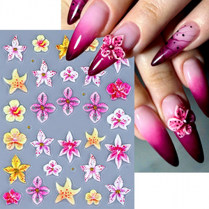 Pegatinas 5D en relieve para <span class=keywords><strong>uñas</strong></span> estilo Ins, diseño de <span class=keywords><strong>flores</strong></span> <span class=keywords><strong>hawaianas</strong></span>, <span class=keywords><strong>flores</strong></span> de hielo y estrellas de mar para primavera y verano - Product Image 2