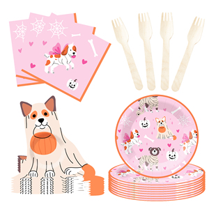 DAMAI Happy Halloween Party Supplies Pumpkin Black Cat and Cute Ghost Design Purple and Black Vibe Halloween Plates and Napkins - Product Image 4