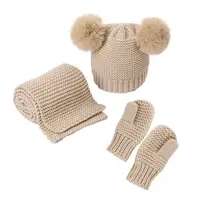 Ensemble de 3 pièces bonnet d'hiver pour nouveau-né fille bonnet d'hiver tricoté Pom Pom chapeau d'hiver bébé chapeau écharpe gants ensemble