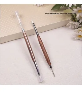 Pinceau à ongles multifonctionnel en bois de santal à double tête en poils de blaireau, brosse de sculpture en silicone pour mélange de colle 3D, outil écologique pour nail art - Product Image 6