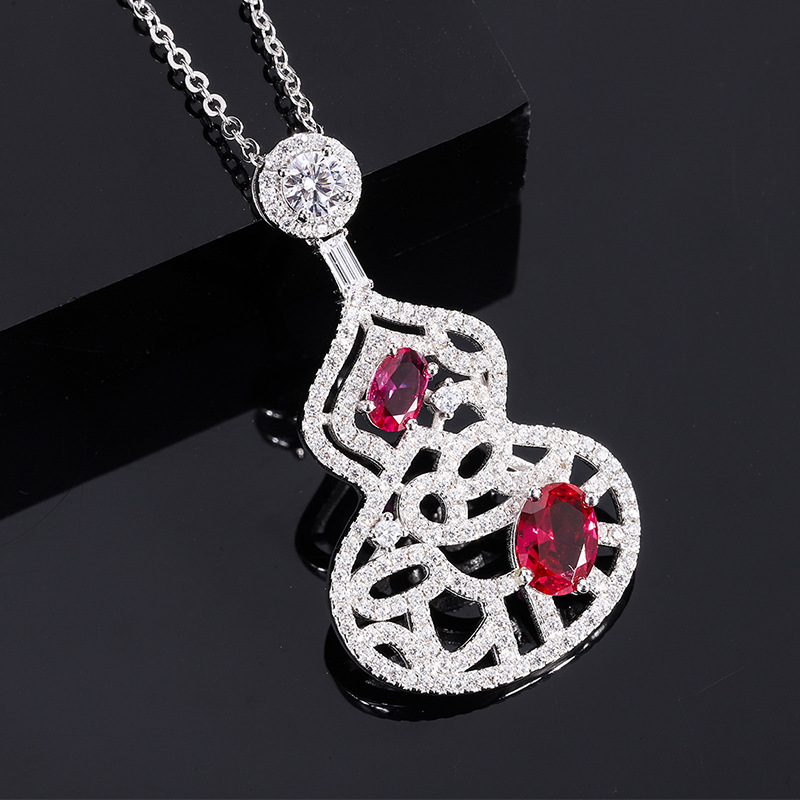 Red Ruby Corundum Pendant with Chain