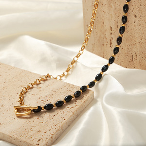 Chaîne de chandail noir élégant perles d'agate boucle OT 18K PVD plaqué or en acier inoxydable colliers de bijoux de mode pour femmes - Product Image 3