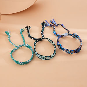 Bracelets en coton tissé en corde tressée à la main, bohème mexicain bleu vert réglable 100% - Product Image 4