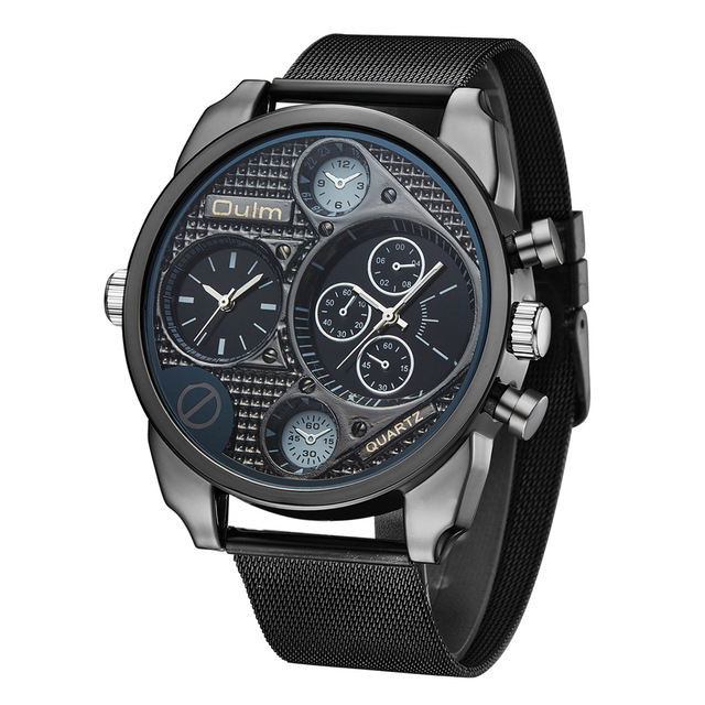Grid Steel Band Oulm Men Watches with Double Movt Numbers Quartz Men Sports Watches