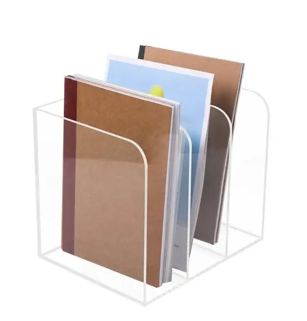 Factory Customize Acrylic Office Desk Organizer Clear Plexiglass Magazine Rack Book Stand File Holder