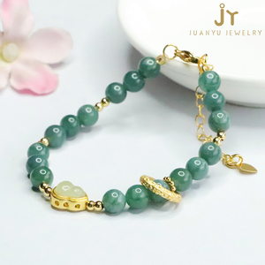 Braccialetti di giada verde in pietra naturale a forma di zucca con catena e maglie di giada Myanmar braccialetti gioielli alla moda Burma giadeite - Product Image 6