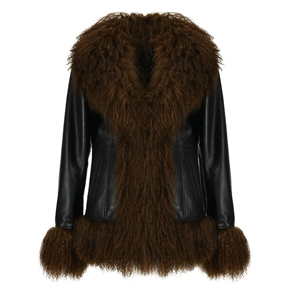 Winter Warm High Quality Wholesale Genuine Sheep Leather Jackets Wholesale Mongolian Fur Leather Woman Jacket