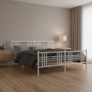 Struttura Letto Matrimoniale in Acciaio Bianco, Design Minimalista, Letto in Metallo Stabile, Arredamento Camera da Letto - Product Image 2