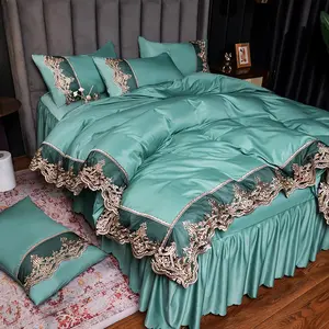 Conjunto de roupa de cama de seda lavada, design de bordado, conjunto de roupa de cama, duvets, capas de cama