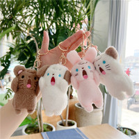 Porte-clés en peluche coréen de 12 cm, design Kawaii, animaux doux (lapin, chien, ours, chat), jouets en peluche, breloques de sac