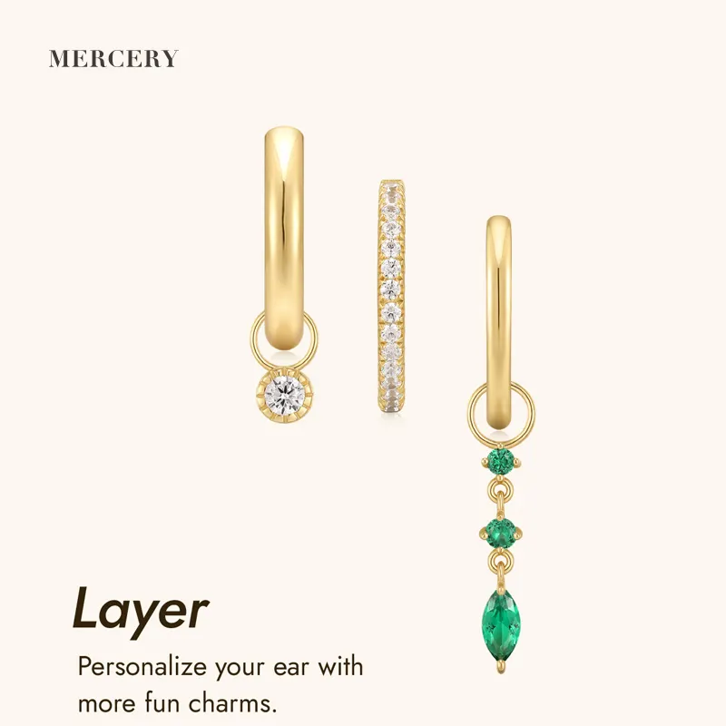 Gold Vermeil Jewelry 14K Gold Plated Custom DIY Gemstone CZ Emerald 925 Sterling Silver Earring Charms for Jewelry Making