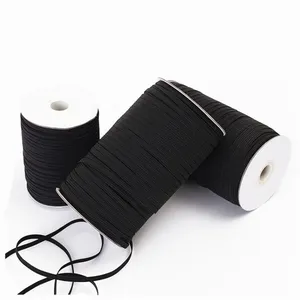 Stok grosir pabrik harga murah datar hitam dan putih 3mm 6mm 8mm 10mm tali elastis kepang rajutan untuk garmen