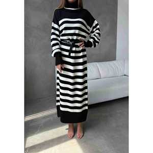 Vestido de Punto con Cinturón Estilo Imperio 1017, Viscosa, Estilo Fiesta, Volantes, Diseño Sólido, Talla XL, para Primavera/Invierno, Forro de Mezclilla, para Eventos - Product Image 3