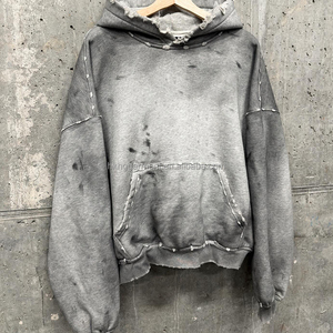 Sudadera con capucha personalizada para hombre, extragrande, de algodón 100% pesado, con lavado ácido, color negro vintage. - Product Image 1