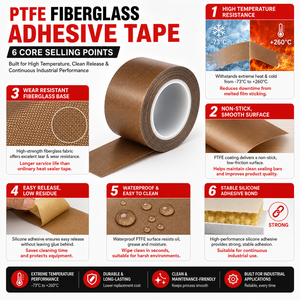 Ruban adhésif en <span class=keywords><strong>fibre</strong></span> <span class=keywords><strong>de</strong></span> <span class=keywords><strong>verre</strong></span> PTFE résistant à <span class=keywords><strong>la</strong></span> chaleur et à l'usure, directement <span class=keywords><strong>de</strong></span> l'usine, pour usage industriel en vrac - Product Image 2