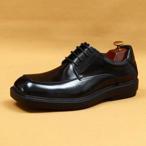 Men's British <b>Style</b> Square <b>Head</b> Derby Shoes Thick Sole Glossy Patent Leather Slip-On Breathable Hard-Wearing Business Casual - Product Image 5