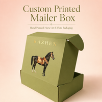 Boîte d'expédition personnalisée imprimée, motif cheval peint à la main, design zodiacal, boîte robuste en carton ondulé E avec logo doré pour cadeaux et vêtements