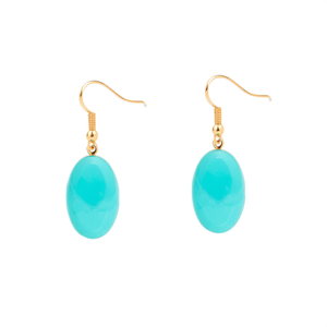 Fashion Drop Earrings 316L Stainless Steel PVD Gold Plating Sustainable Resistant Oval Turquoise Stone Design - Product Image 2