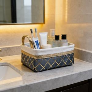 Panier de rangement rectangulaire <span class=keywords><strong>en</strong></span> <span class=keywords><strong>toile</strong></span> de taille personnalisée élégant <span class=keywords><strong>en</strong></span> or - Panier à linge avec poignées Roues Utilisation domestique Style sac - Product Image 2