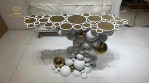 Mesa Consola de Acero Inoxidable Negra y Dorada Boca Do <span class=keywords><strong>Lobo</strong></span> con Tapa con Círculos Grabados, Mesa Consola Decorativa para Entrada o Sala de Estar - Product Image 5