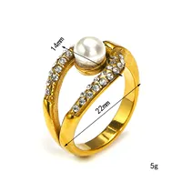 Vergoldeter Kunstperlen- & Strass-Besetzter Wasserdichter Edelstahl Mode-Damenring Täglicher Party-Schmuck