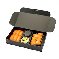 Boîte à sushi personnalisée en papier couché jetable avec laminage mat, gaufrage et impression brillante, emballage alimentaire avec séparateur pour plats à emporter