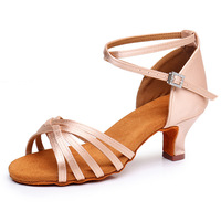 Chaussures de danse latine adulte rose soie semelle souple talon haut talon moyen porter des chaussures de danse de performance pour femme