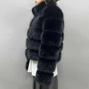 Jancoco 2024 Offre Spéciale fausse fourrure veste femmes recadrée noir fausse fourrure manteaux avec capuche - Product Image 3