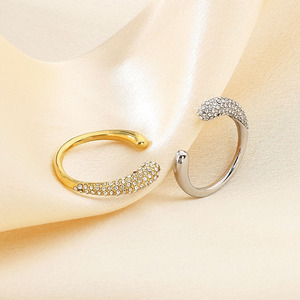 <span class=keywords><strong>Rs1100</strong></span> không xỉn màu 18K mạ vàng thép không gỉ Rhinestone pha lê Pave mở Cuff Nhẫn - Product Image 1