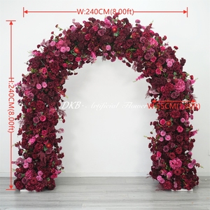 Ensemble d'arche de décoration pour fête d'anniversaire, toile de fond, chemin de table de mariage, rangée de fleurs rouges, arche florale artificielle en soie - Product Image 2
