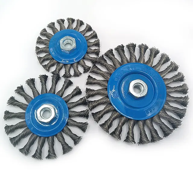 S SATC Durable Stainless Steel Blue Cup Brush Crimped Wire Wheel Brush For Polishing and Cleaning