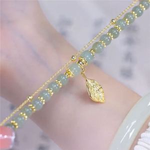 2022 Fashion Jewelry Wholesale Natural 8MM Crystal Gemstone Tumble <b>Beads</b> <b>Gold</b> Leaf Handmade Link <b>Bracelet</b> for Women - Product Image 5