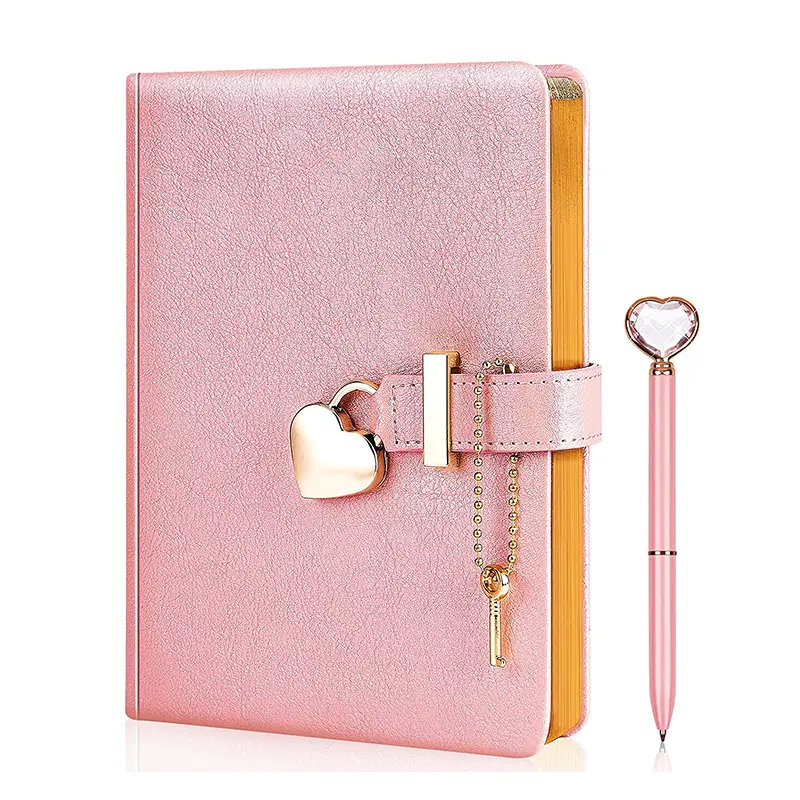 Promotional Gift Girl Diary Pu Leather Pink Diary Printing Custom With Lock