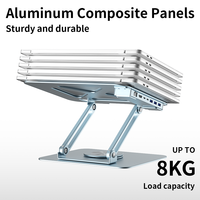 360 °   Support d'ordinateur portable rotatif et réglable avec hub USB, pliable, en aluminium, portable, pour ordinateur portable et tablette de 14 à 17,3 pouces