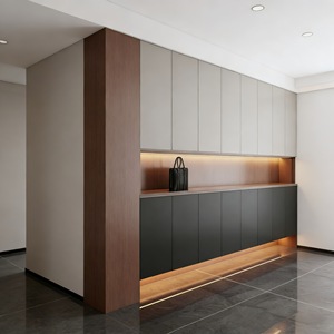 Modern Balcony Cabinet with LED and Open Shelves Walnut Wood Patio <strong>Storage</strong> for Project Custom - Product Image 2