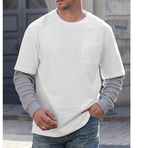 T-Shirt <span class=keywords><strong>con</strong></span> grafica pesante personalizzata t-Shirt <span class=keywords><strong>con</strong></span> tasca oversize da 300gsm t-Shirt a manica lunga a doppio strato di alta qualità - Product Image 3