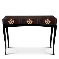 Table console d'entrée de luxe en acajou avec verre gravé et quincaillerie en laiton, fabrication directe usine OEM ODM