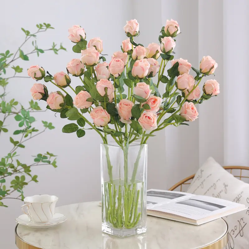 European-style retro roasted edge rose artificial flowers, 5 rose silk flowers