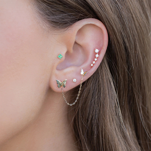 Pendientes de mariposa CANNER, plata de ley S925, chapados en oro, con doble perforación, cadena larga con borlas, para mujer - Product Image 2